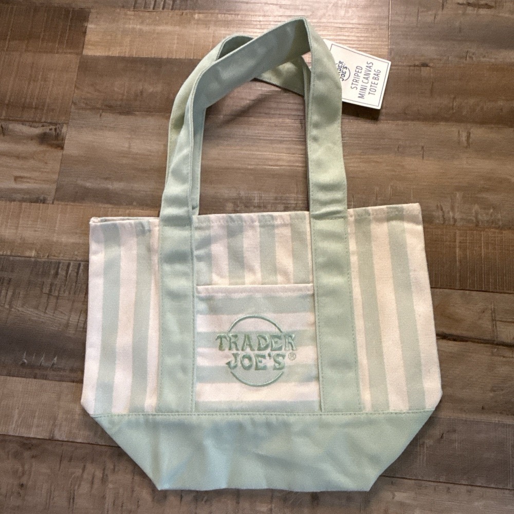 Trader Joe's Mini Canvas Tote Striped Green NWT